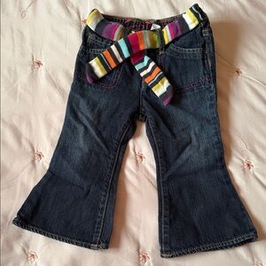 Baby Gap Dark Wash Flare Jeans with Striped Knit Belt